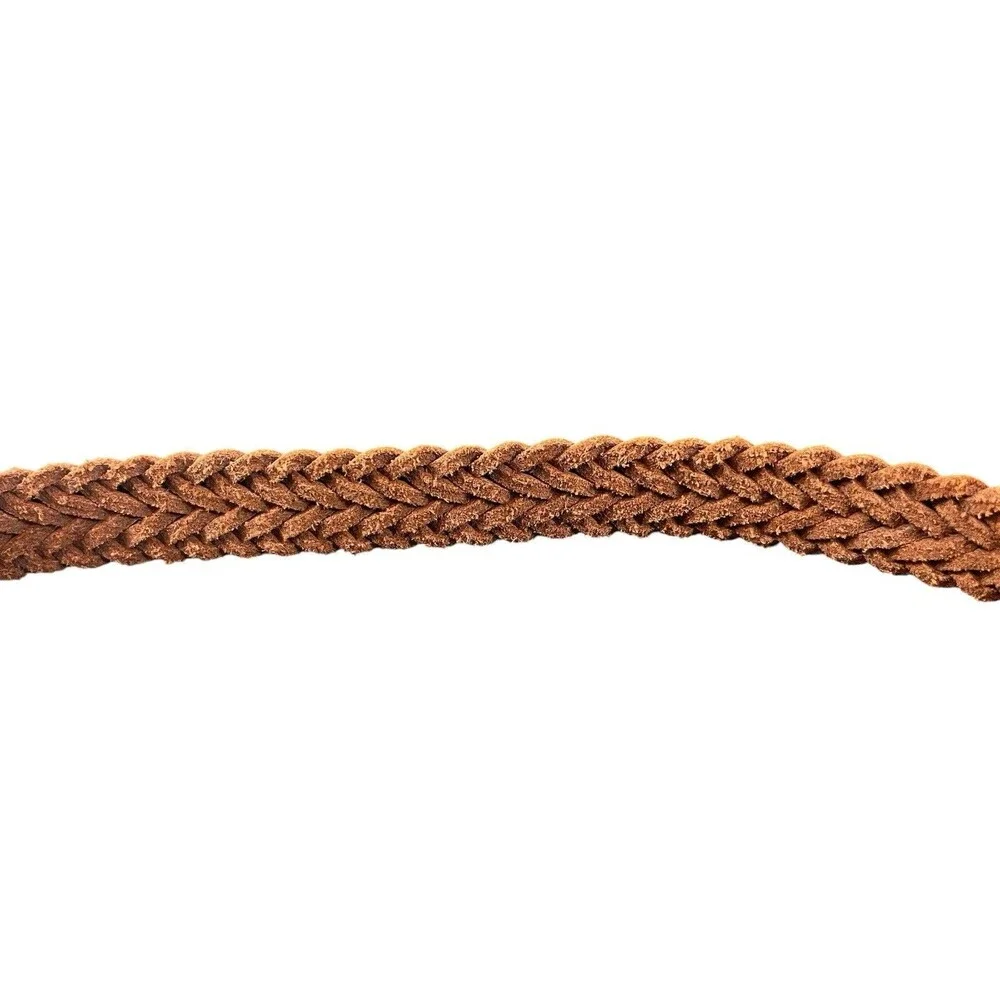 VTG Old Navy Kids Brown Braided Leather Belt Brass Buckle Woven Size L Y2K